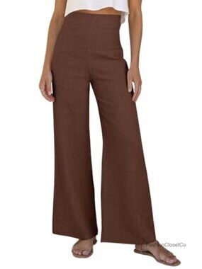 Linen Wide Leg Pants High Waist Loose Beach Travel Trousers